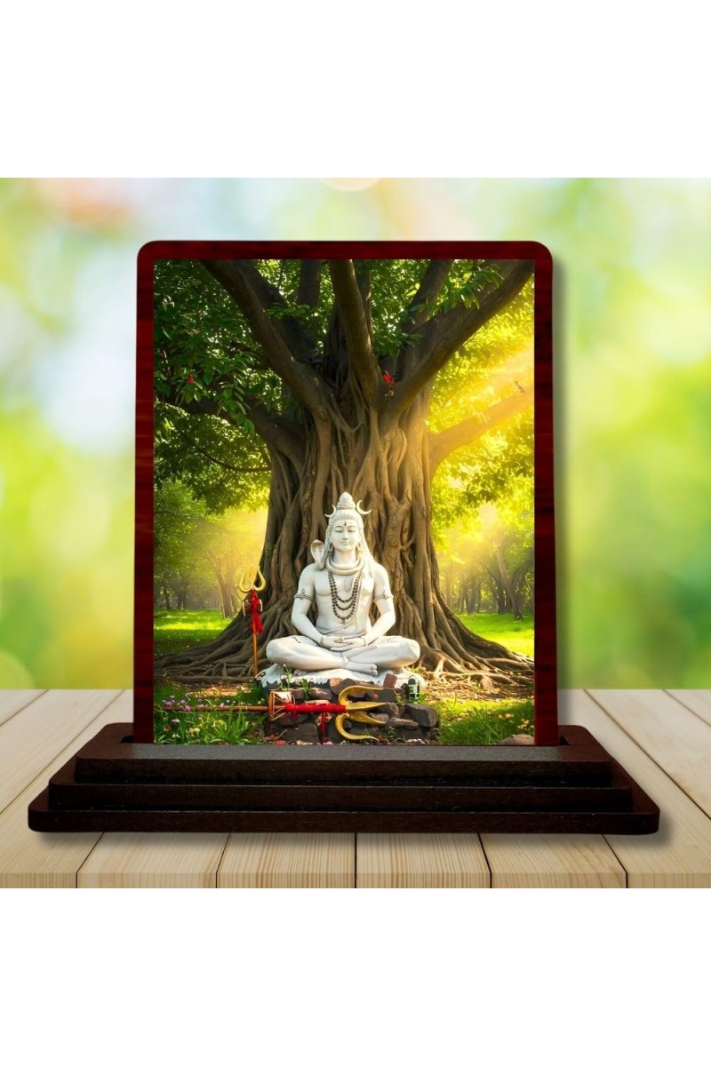 Car Desk/Table Top Lord Shiva Wooden Photo Stand â€“ 3x4 Inches, Compact & Stylish Spiritual Display For Car, Home & Office (Pack Of 1) (F14628)