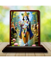 Car Desk/Table Top Lord Krishna Wooden Photo Stand â€“ 3x4 Inches, Compact & Stylish Spiritual Display For Car, Home & Office (Pack Of 1) (F14409)