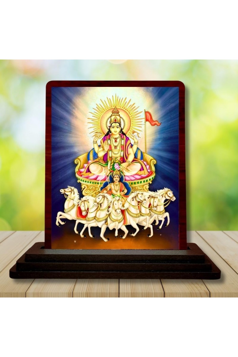 Car Desk/Table Top Lord Surya Wooden Photo Stand â€“ 3x4 Inches, Compact & Stylish Spiritual Display For Car, Home & Office (Pack Of 1) (F14514)