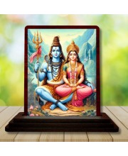Car Desk/Table Top Lord Shiva And Parvathi Wooden Photo Stand â€“ 3x4 Inches, Compact & Stylish Spiritual Display For Car, Home & Office (Pack Of 1) (F14529)