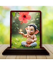 Car Desk/Table Top Lord Ganesha Wooden Photo Stand â€“ 3x4 Inches, Compact & Stylish Spiritual Display For Car, Home & Office (Pack Of 1) (F14394)