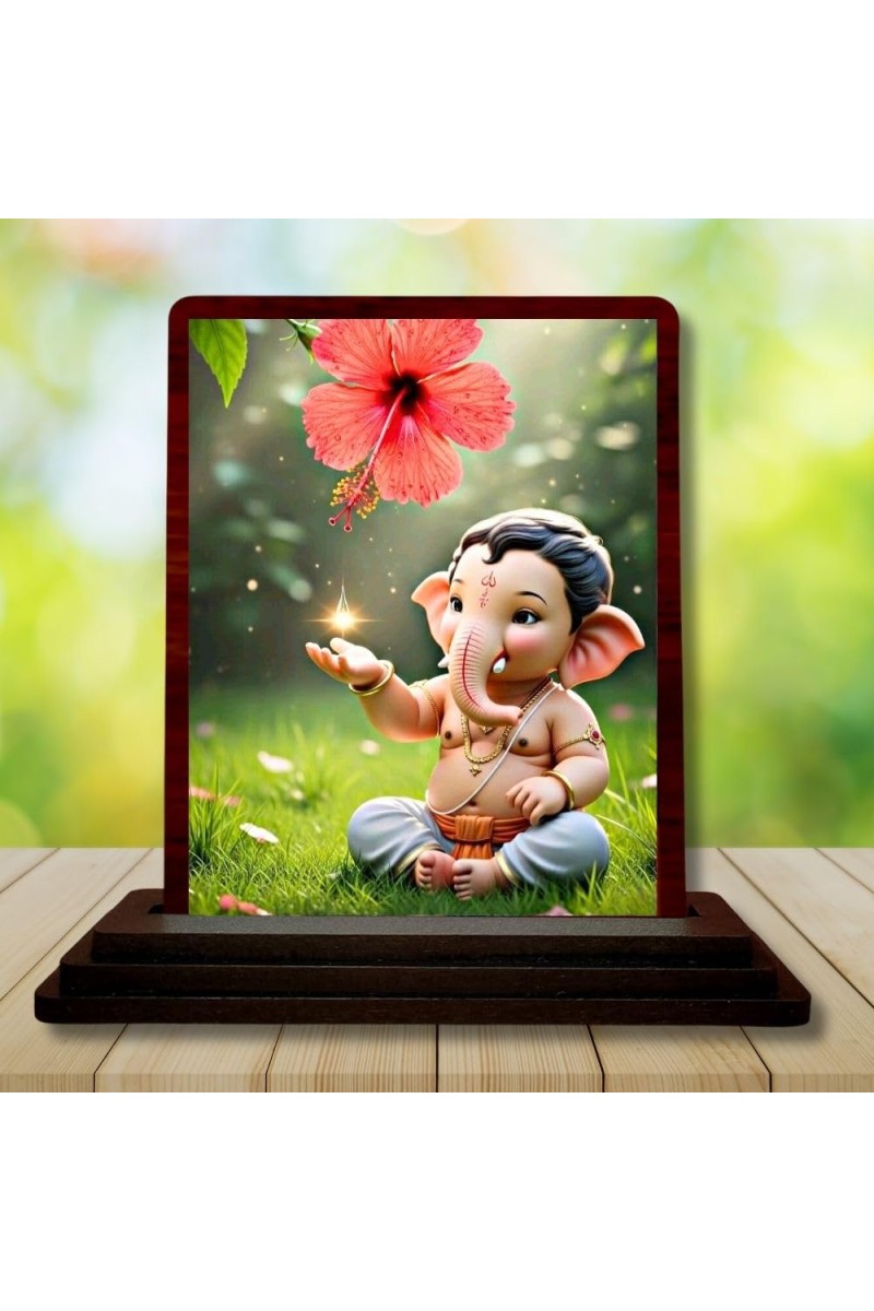 Car Desk/Table Top Lord Ganesha Wooden Photo Stand â€“ 3x4 Inches, Compact & Stylish Spiritual Display For Car, Home & Office (Pack Of 1) (F14394)