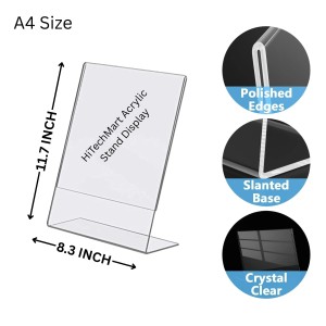 Acrylic Tent Card Holder, Slanted L Shape Menu Display Stand, Clear Portrait Frame for Desk, Photo, Flyer, Document, Paper Display, 3MM Premium Cast Acrylic Signage Stand, A4 Size/3Pcs