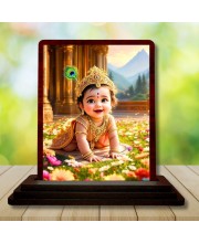 Car Desk/Table Top Lord Krishna Wooden Photo Stand â€“ 3x4 Inches, Compact & Stylish Spiritual Display For Car, Home & Office (Pack Of 1) (F14591)