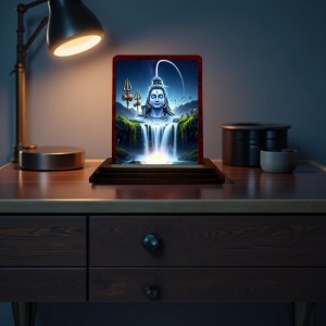 Car Desk/Table Top Lord Shiva Wooden Photo Stand 3x4 Inches, Compact & Stylish Spiritual Display For Car, Home & Office (Pack Of 1) (F14627)
