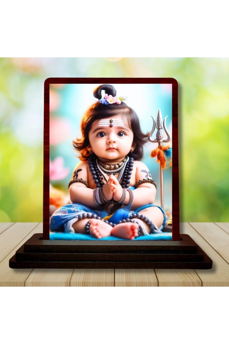 Car Desk/Table Top Lord Shiva Wooden Photo Stand â€“ 3x4 Inches, Compact & Stylish Spiritual Display For Car, Home & Office (Pack Of 1) (F14505)