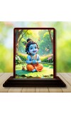 Car Desk/Table Top Lord Krishna Wooden Photo Stand â€“ 3x4 Inches, Compact & Stylish Spiritual Display For Car, Home & Office (Pack Of 1) (F14592)