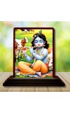 Car Desk/Table Top Lord Krishna Wooden Photo Stand â€“ 3x4 Inches, Compact & Stylish Spiritual Display For Car, Home & Office (Pack Of 1) (F14593)