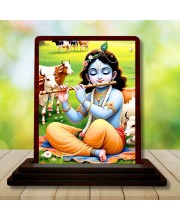 Car Desk/Table Top Lord Krishna Wooden Photo Stand â€“ 3x4 Inches, Compact & Stylish Spiritual Display For Car, Home & Office (Pack Of 1) (F14593)
