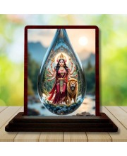 Car Desk/Table Top Goddess Durga Wooden Photo Stand â€“ 3x4 Inches, Compact & Stylish Spiritual Display For Car, Home & Office (Pack Of 1) (F14426)