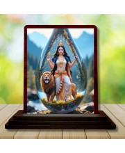 Car Desk/Table Top Goddess Durga Wooden Photo Stand â€“ 3x4 Inches, Compact & Stylish Spiritual Display For Car, Home & Office (Pack Of 1) (F14413)