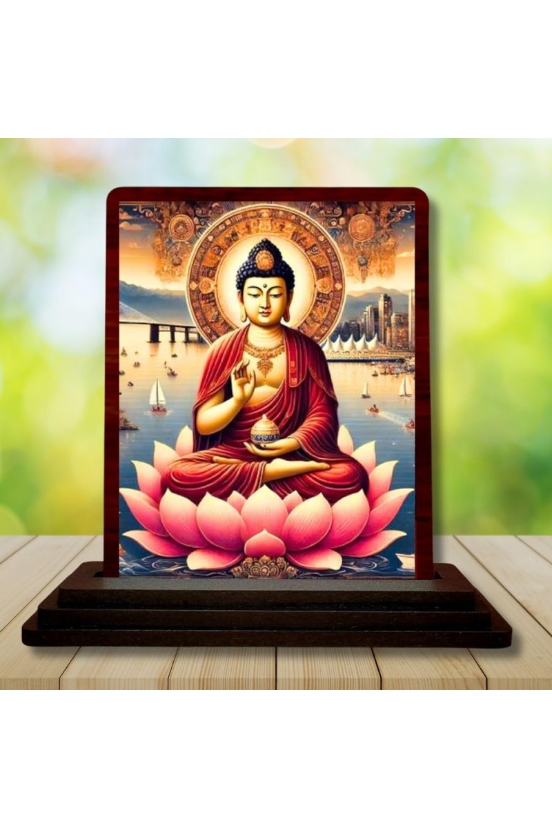 Car Desk/Table Top Lord Buddha Wooden Photo Stand â€“ 3x4 Inches, Compact & Stylish Spiritual Display For Car, Home & Office (Pack Of 1) (F14460)