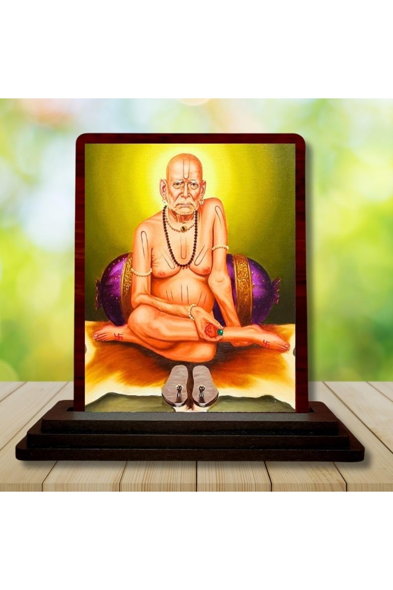 Car Desk/Table Top Swami Samarth Wooden Photo Stand â€“ 3x4 Inches, Compact & Stylish Spiritual Display For Car, Home & Office (Pack Of 1) (F14493)