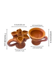 Panch Pradeep with Dhunuchi Combo - Traditional Handcrafted Terracotta 5-Lamp Oil Holder & Incense Holder for Pooja, Religious Ceremonies, Diwali, and Festivals