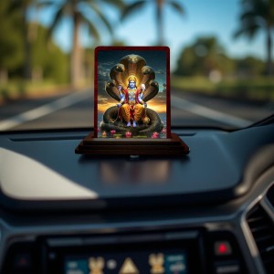 Car Desk/Table Top Lord Vishnu Wooden Photo Stand 3x4 Inches, Compact & Stylish Spiritual Display For Car, Home & Office (Pack Of 1) (F14422)