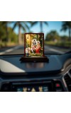 Car Desk/Table Top Lord Shiva And Parvathi Wooden Photo Stand 3x4 Inches, Compact & Stylish Spiritual Display For Car, Home & Office (Pack Of 1) (F14390)