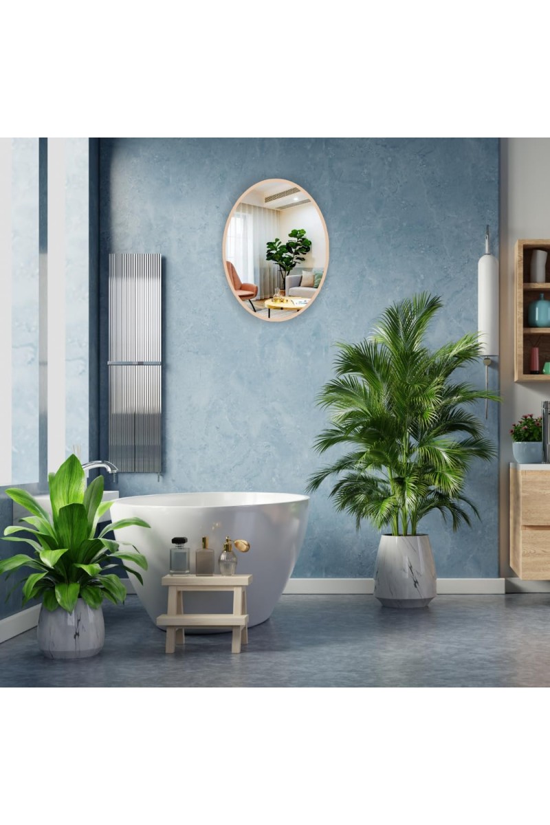 Hitech Sales Oval Wall Mounted Mirror 29.5 x 39 cm Modern Decorative Mirror for Bathroom, Living Room, or Bedroom (Vertical & Horizontal Use)