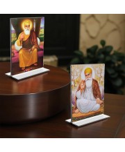 Guru Nanak Acrylic T-Style Photo Stand, Compact and Stylish Spiritual Display, easily change 2 photos (Pack of 1)
