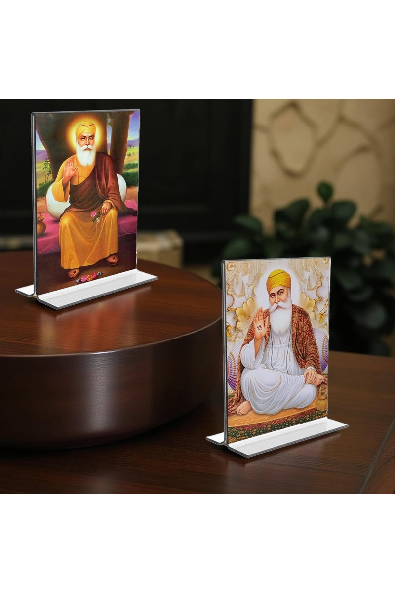 Guru Nanak Acrylic T-Style Photo Stand, Compact and Stylish Spiritual Display, easily change 2 photos (Pack of 1)