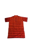 Men’s Cotton Om Swastik Orange Kurta – Traditional Indian Spiritual Shirt for Puja, Meditation, – Short Sleeve Ethnic Hindu Wear – Printed Kurta for Festival & Daily Use