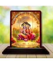 Car Desk/Table Top Lord Vishnu And Lakshmi Wooden Photo Stand â€“ 3x4 Inches, Compact & Stylish Spiritual Display For Car, Home & Office (Pack Of 1) (F14600)