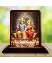 Car Desk/Table Top Lord Vishnu And Lakshmi Wooden Photo Stand â€“ 3x4 Inches, Compact & Stylish Spiritual Display For Car, Home & Office (Pack Of 1) (F14610)