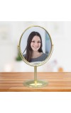 HiTechMart Golden Tabletop Makeup Mirror – Double-Sided, 360° Rotating Vanity Mirror with Elegant Metal Frame for Beauty, Skincare & Grooming