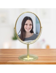 HiTechMart Golden Tabletop Makeup Mirror – Double-Sided, 360° Rotating Vanity Mirror with Elegant Metal Frame for Beauty, Skincare & Grooming