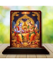 Car Desk/Table Top Lord Vishnu Lakshmi Wooden Photo Stand â€“ 3x4 Inches, Compact & Stylish Spiritual Display For Car, Home & Office (Pack Of 1) (F14565)