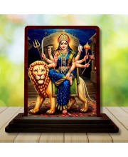 Car Desk/Table Top Goddess Durga Wooden Photo Stand â€“ 3x4 Inches, Compact & Stylish Spiritual Display For Car, Home & Office (Pack Of 1) (F14412)