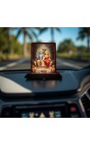 Car Desk/Table Top Lord Vishnu And Lakshmi Wooden Photo Stand 3x4 Inches, Compact & Stylish Spiritual Display For Car, Home & Office (Pack Of 1) (F14610)