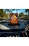 Car Desk/Table Top Lord Vishnu Lakshmi Wooden Photo Stand 3x4 Inches, Compact & Stylish Spiritual Display For Car, Home & Office (Pack Of 1) (F14565)