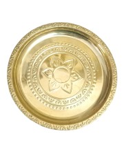 HiTechMart The Spiritual Living Brass Pooja Pital Aarti Thali for Puja || Pooja Items || Size - 17 cm
