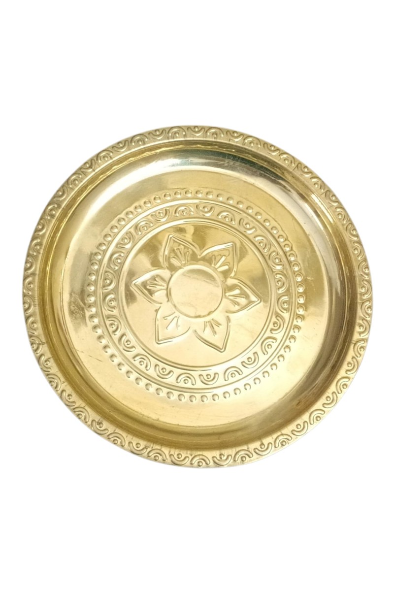 HiTechMart The Spiritual Living Brass Pooja Pital Aarti Thali for Puja || Pooja Items || Size - 17 cm