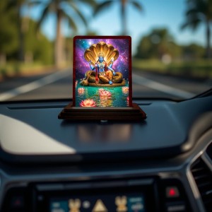 Car Desk/Table Top Lord Vishnu Wooden Photo Stand 3x4 Inches, Compact & Stylish Spiritual Display For Car, Home & Office (Pack Of 1) (F14604)