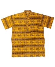 HiTechMart Men's Cotton Kurta Shirt - Yellow Mahakal Print Spiritual Short Sleeve Kurta with Om & Trident Symbols - Casual Hindu Religious Wear (XXL) (in, Alpha, 2XL, Regular, Yellow)