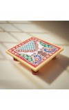 HiTechMart Handcrafted Marble Puja Chowki with Kundan Work, Makrana Marble Pooja Platform with Enamel Painting & Plastic Legs, Decorative Chowki for Mandir, Rituals, Home Décor - 4x4 inch (1, Square)