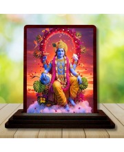 Car Desk/Table Top Lord Vishnu Wooden Photo Stand â€“ 3x4 Inches, Compact & Stylish Spiritual Display For Car, Home & Office (Pack Of 1) (F14612)