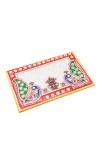HiTechMart Makrana Marble Rectangular Puja Chowki with Hand-Painted Meenakari & Kundan Work – Decorative Bajot/Singhasan for Home Mandir, Vrat, Festivals, Pooja & Gifting Purpose (1, Rectangular)