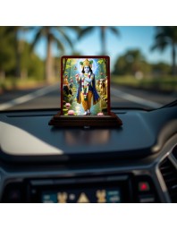 Car Desk/Table Top Lord Krishna Wooden Photo Stand 3x4 Inches, Compact & Stylish Spiritual Display For Car, Home & Office (Pack Of 1) (F14409)