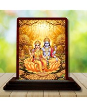 Car Desk/Table Top Lord Vishnu Lakshmi Wooden Photo Stand â€“ 3x4 Inches, Compact & Stylish Spiritual Display For Car, Home & Office (Pack Of 1) (F14564)