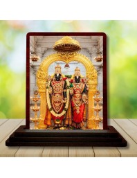 Car Desk/Table Top Lord Balaji And Lakshmi Wooden Photo Stand 3x4 Inches, Compact & Stylish Spiritual Display For Car, Home & Office (Pack Of 1) (F14396)