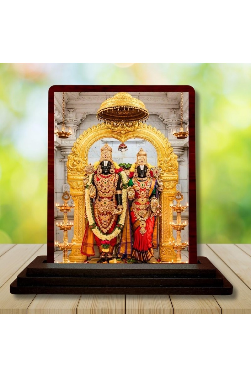 Car Desk/Table Top Lord Balaji And Lakshmi Wooden Photo Stand â€“ 3x4 Inches, Compact & Stylish Spiritual Display For Car, Home & Office (Pack Of 1) (F14396)