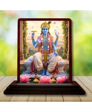 Car Desk/Table Top Lord Vishnu Wooden Photo Stand â€“ 3x4 Inches, Compact & Stylish Spiritual Display For Car, Home & Office (Pack Of 1) (F14536)