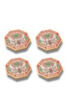 HiTechMart Handcrafted Octagon Marble Puja Chowki, Makrana Marble Pooja Platform with Kundan & Enamel Work, Decorative Pooja Chowki for Mandir, Home Temple, Festival, Gift Use – 4 Inch (4, Octagon)