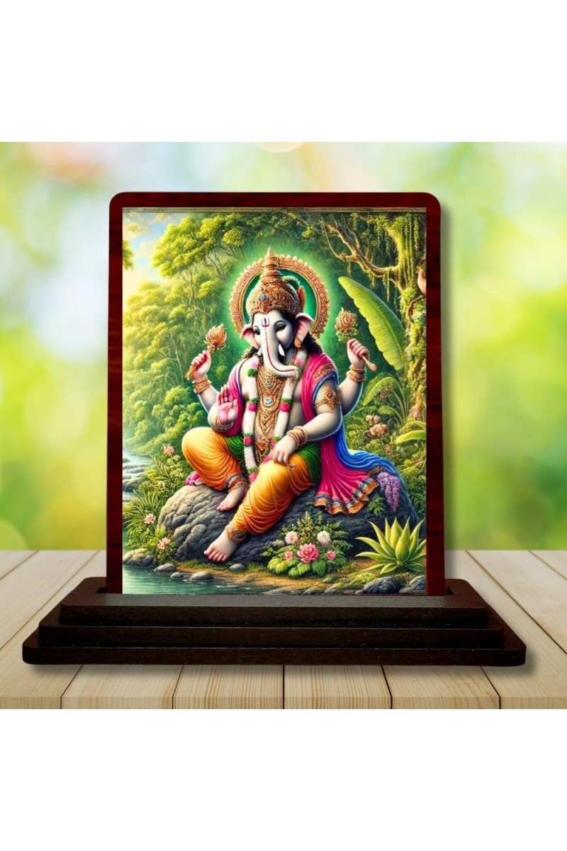 Car Desk/Table Top Lord Ganesha Wooden Photo Stand â€“ 3x4 Inches, Compact & Stylish Spiritual Display For Car, Home & Office (Pack Of 1) (F14509)