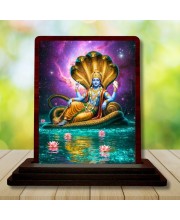Car Desk/Table Top Lord Vishnu Wooden Photo Stand â€“ 3x4 Inches, Compact & Stylish Spiritual Display For Car, Home & Office (Pack Of 1) (F14421)