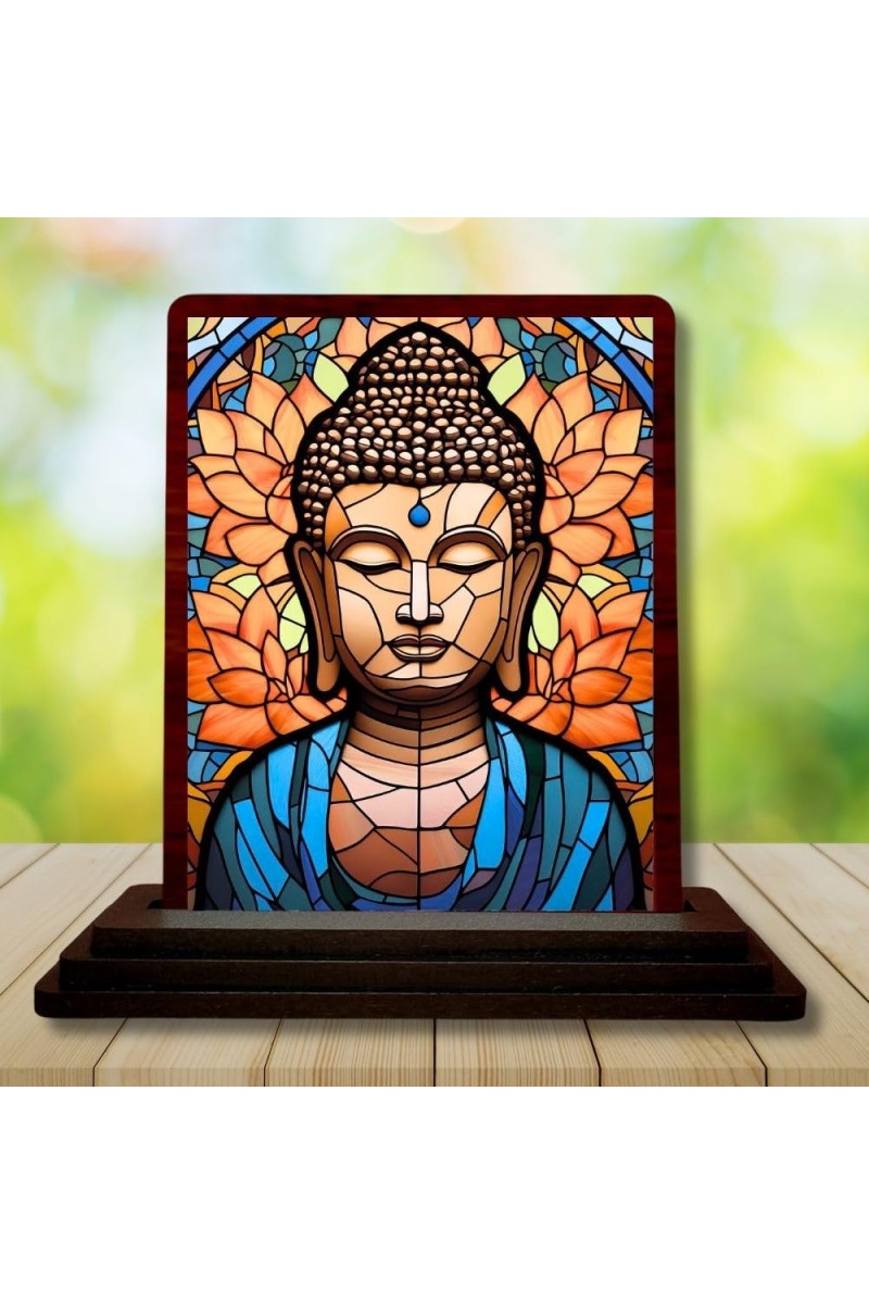 Car Desk/Table Top Lord Buddha Wooden Photo Stand â€“ 3x4 Inches, Compact & Stylish Spiritual Display For Car, Home & Office (Pack Of 1) (F14468)