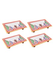 HiTechMart Makrana Marble Rectangular Puja Chowki with Hand-Painted Meenakari & Kundan Work – Decorative Bajot/Singhasan for Home Mandir, Vrat, Festivals, Pooja & Gifting Purpose (4, Rectangular)