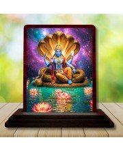 Car Desk/Table Top Lord Vishnu Wooden Photo Stand â€“ 3x4 Inches, Compact & Stylish Spiritual Display For Car, Home & Office (Pack Of 1) (F14604)